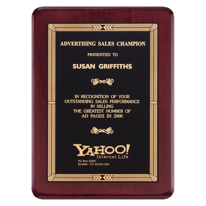 Airflyte Premium Rosewood Piano Finish Plaque with Gold Border Black Laserable Brass Plate