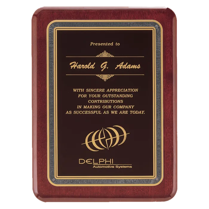 Rosewood Piano Finish Plaque with Black/Gold Florentine DesignLaserFX Plate