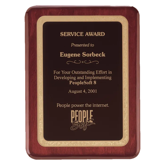 Rosewood Piano Finish Plaque with Black/Gold Florentine Design LaserFX Plate