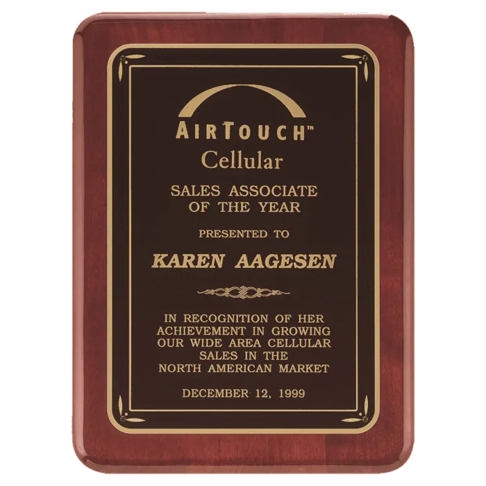 Rosewood Piano Finish Plaque with Black/Gold Florentine DesignLaserFX Plate
