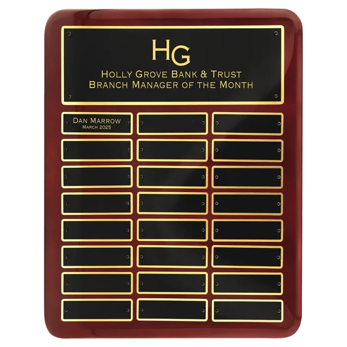 Rosewood Piano Finish 24 Plate Perpetual Plaque with Laserable Black Brass Plates