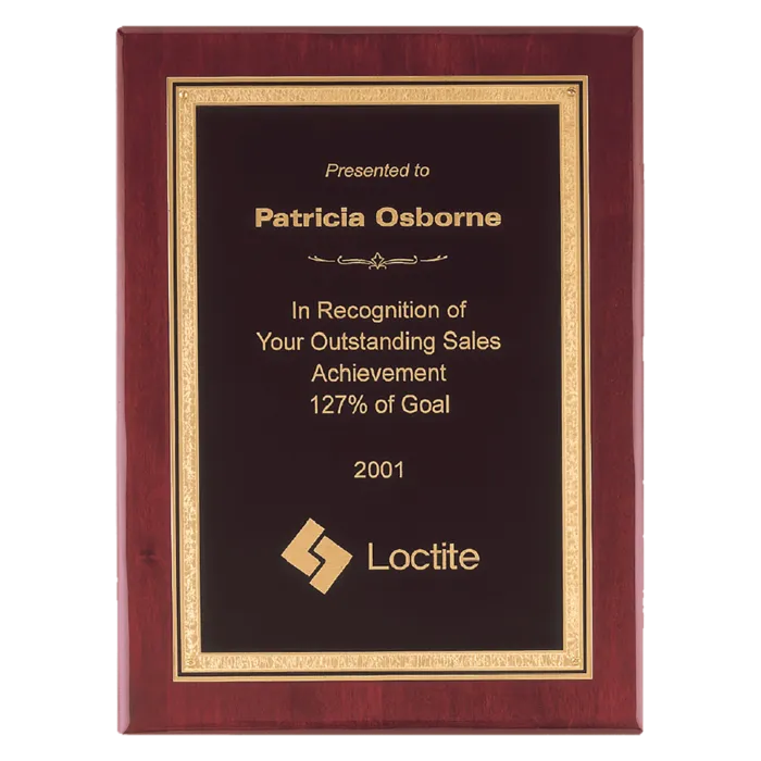 Airflyte Premium Rosewood Piano Finish Plaque with Gold Florentine Border Black LaserFX Plate
