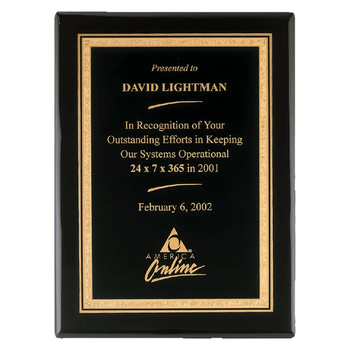 Airflyte Premium Black Piano Finish Plaque with Gold Florentine Border LaserFX Plate