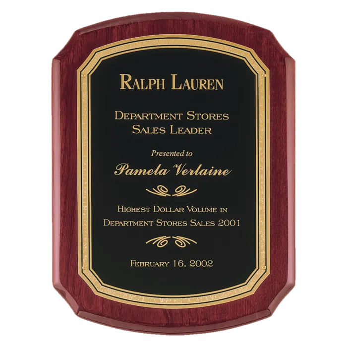 Airflyte Rosewood Piano Finish Plaque with Black/Gold Florentine Border LaserFX Plate