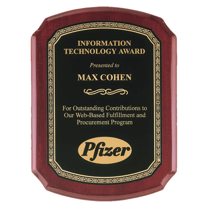 Airflyte Rosewood Piano Finish Plaque with Black Florentine Gold Border LaserFX Plate