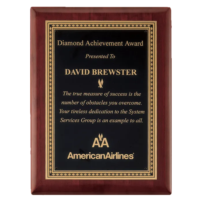 Airflyte Premium Rosewood Piano Finish Plaque with Gold Border Black LaserFX Plate