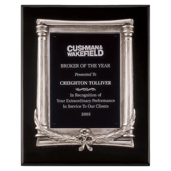 Black Piano Finish Plaque, Matte Silver Frame Casting & Black Aluminum Plate
