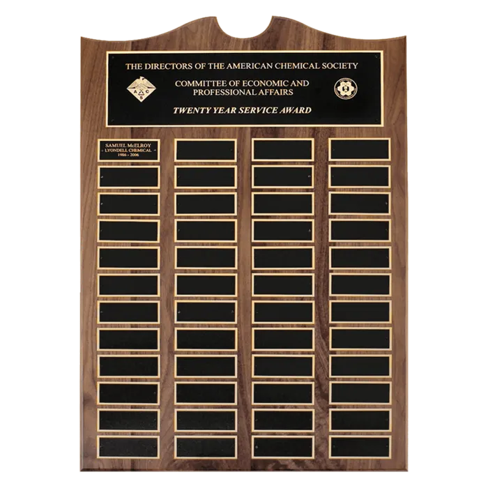 American Walnut 36 Plate Perpetual Plaque with Black Brass Plates (1 1/2" x 3 3/4" plates)