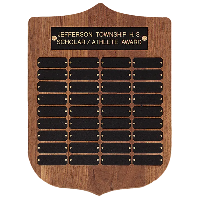 American Walnut 36 Plate Perpetual Plaque with Black Brass Plates (7/8" x 2 1/2" plates)