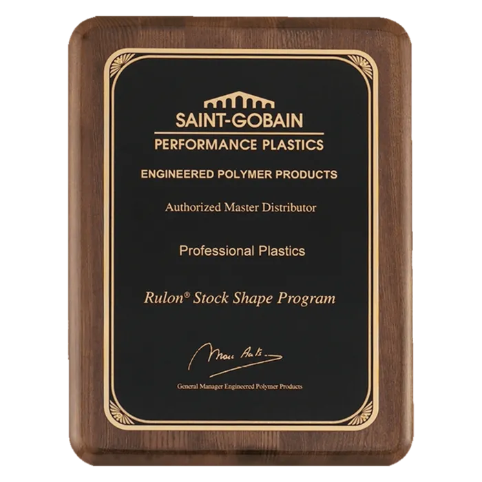 Airflyte Premium Walnut Piano Finish Plaque with Gold Florentine Border LaserFX Plate