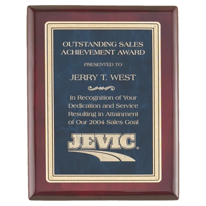 Rosewood Piano Finish Plaque with a Sapphire Marble/Gold Florentine Design LaserFX Plate