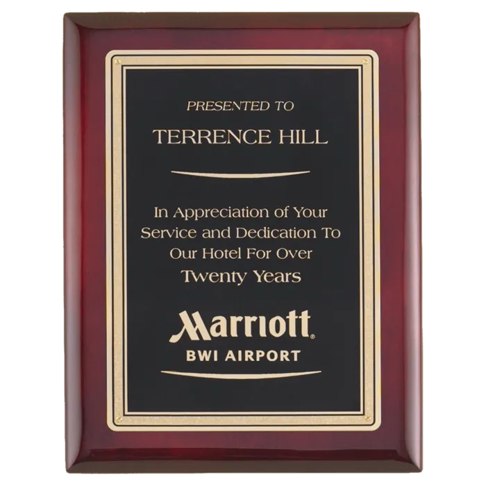 Airflyte Premium Rosewood Piano Finish Plaque with Gold Border Black LaserFX Plate
