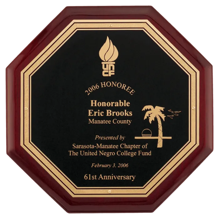 Octagonal Rosewood Piano Finish Plaque with Black Florentine LaserFX Plate