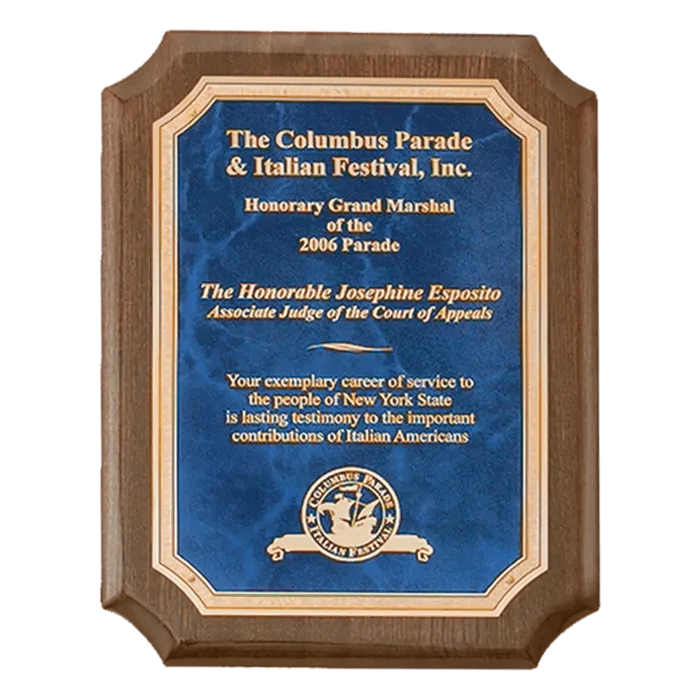 Airflyte Premium Walnut Piano Finish Plaque with Gold Florentine Border Sapphire Marble LaserFX Plate