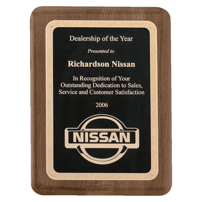 Airflyte Premium Walnut Piano Finish Plaque with Gold Florentine Border Textured LaserFX Plate