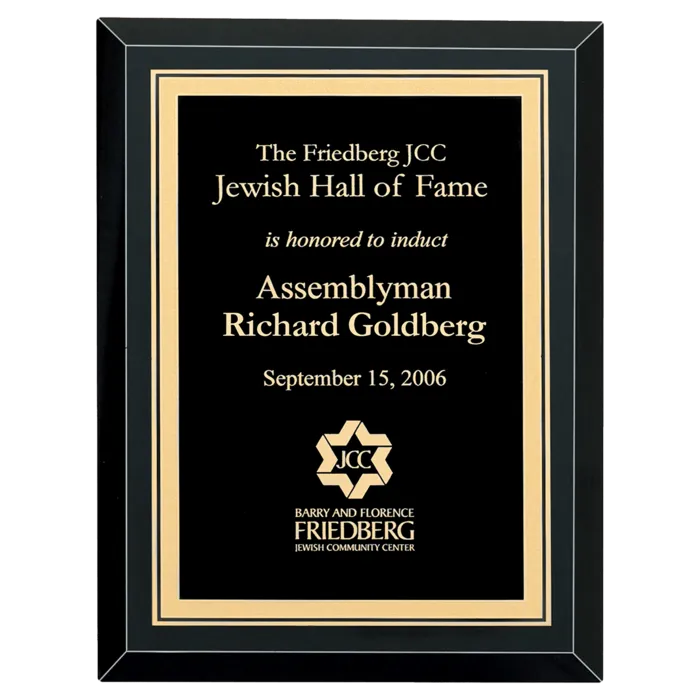 Airflyte Premium Black Mirror Glass Plaque with Gold Florentine Border LaserFX Plate