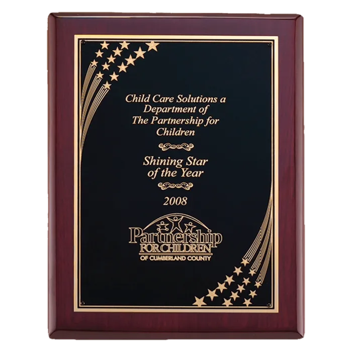 Airflyte Rosewood Piano Finish Plaque with Gold Florentine Star Border LaserFX Plate