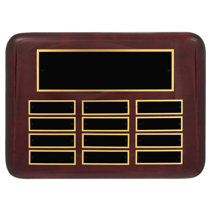 Rosewood Piano 12 Plate Perpetual Plaque with Black Brass Plates (7/8" x 2 3/4" plates)