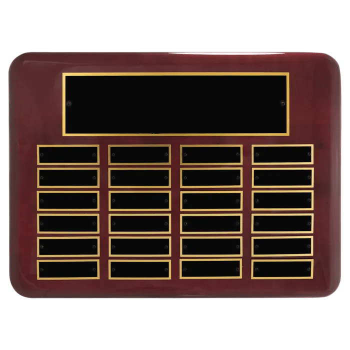 Rosewood Piano Finish 24 Plate Perpetual Plaque with Black Brass Plates (7/8" x 2 3/4" plates)