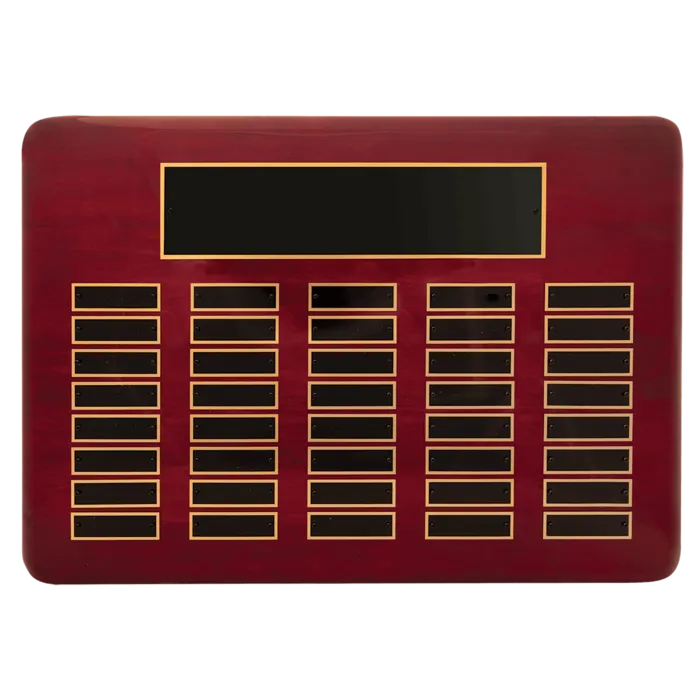 Rosewood Piano Finish 40 Plate Perpetual Plaque with Black Brass Plates (7/8" x 2 3/4" plates)