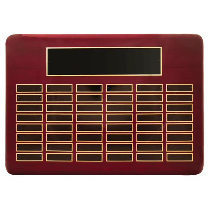 Rosewood Piano Finish 48 Plate Perpetual Plaque with Black Brass Plates (7/8" x 2 3/4" plates)