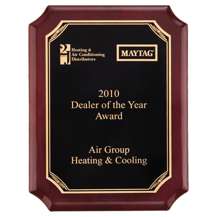 Airflyte Rosewood Piano Finish Plaque with Gold Border Black LaserFX Plate