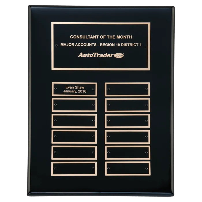 Airflyte Black Piano Finish 12 Plate Perpetual Plaque with Black Brass Plates