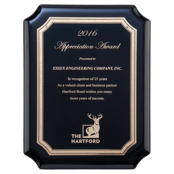 Black High Gloss Plaque with Gold Florentine Border LaserFX Plate