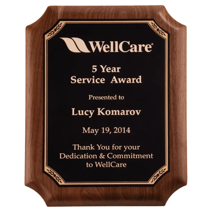 American Walnut Plaque with Gold Border Black LaserFX Plate