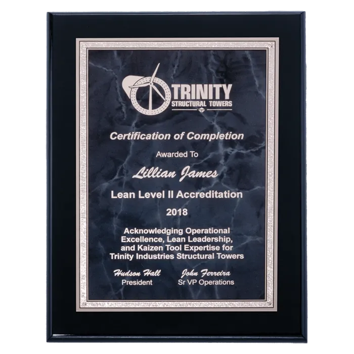 Airflyte Black High Gloss Plaque with Gray Marble/Silver Florentine Border Plate