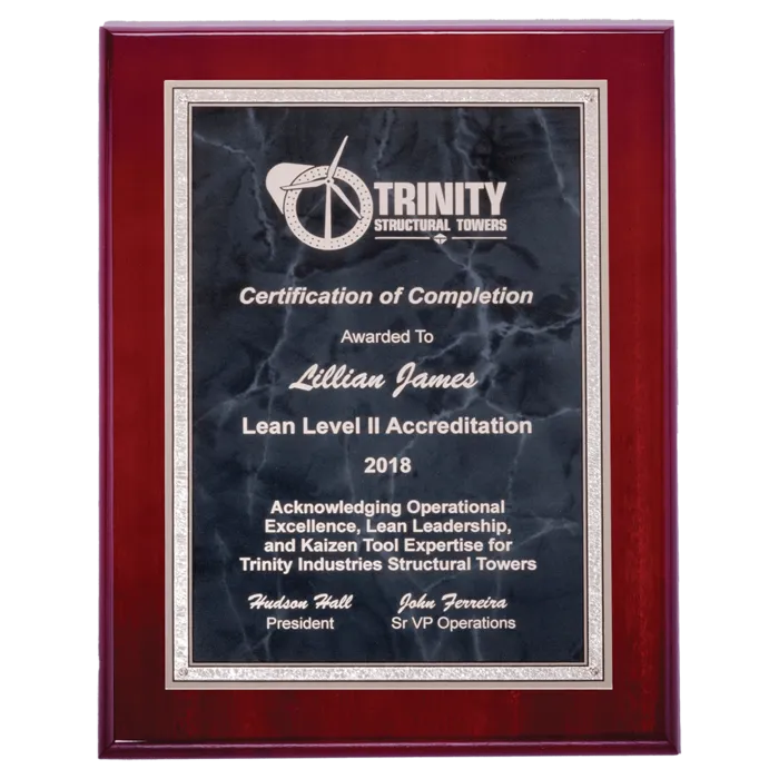 Airflyte Rosewood High Gloss Plaque with Gray Marble/Silver Florentine Borders Plate