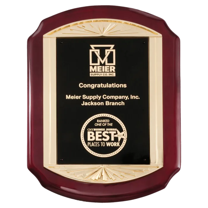 Rosewood Piano Finish Plaque with Metal Gold Sunburst Frame Casting and Black LaserFX Plate
