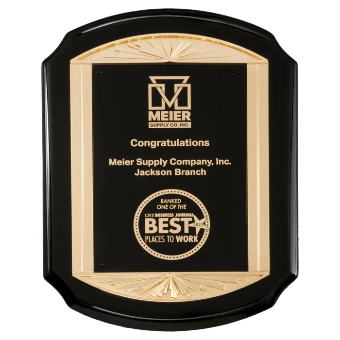 Black High Gloss Plaque with Metal Gold Sunburst Frame Casting and Black LaserFX Plate