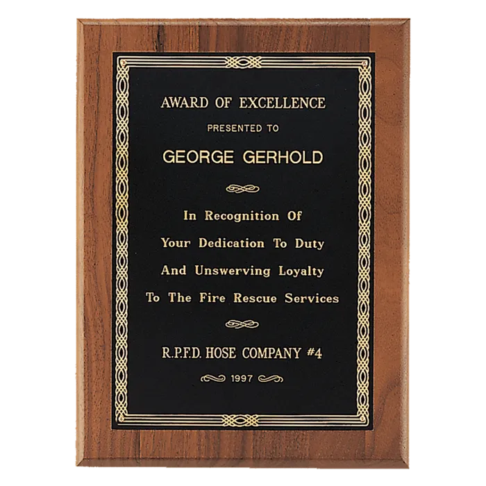 Jewelers Black Laserable Gold Border Plate on an American Walnut Plaque- Sheffield Series