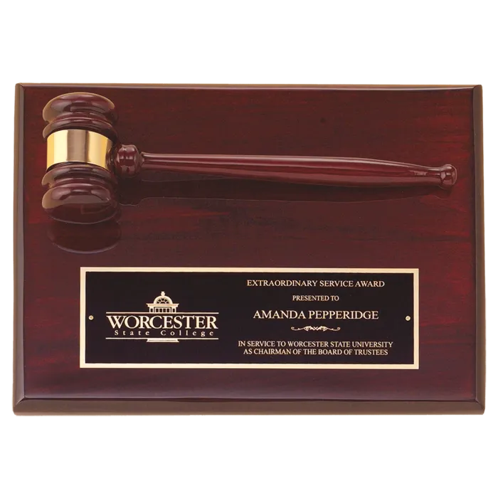 Rosewood Piano Finish Gavel Plaque with Black Laserable Brass Plate