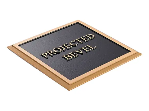 A sample bronze plaque with a projected bevel border, a raised beveled frame