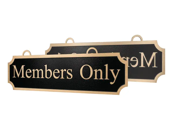 An example of two shaped bronze signs reading Members Only, with loops for hanging