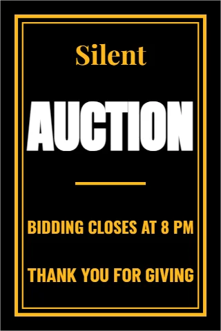 A-frame sign template, silent auction, reading "Silent", "AUCTION" and "THANK YOU FOR GIVING", in black