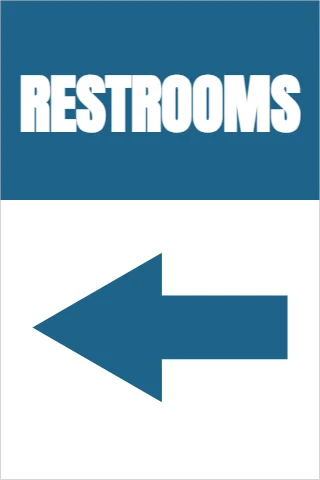 A-frame sign template, restrooms, reading "RESTROOMS", in steel blue and white