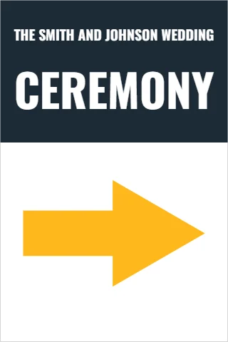 A-frame sign template, wedding, this way, reading "THE SMITH AND JOHNSON WEDDING" and "CEREMONY", in navy and white