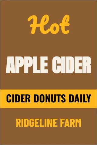 A-frame sign template, hot apple cider, reading "Hot", "APPLE CIDER" and "RIDGELINE FARM", in gold and brown