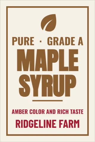 A-frame sign template, pure maple syrup, reading "PURE · GRADE A", "MAPLE" and "SYRUP", in cream