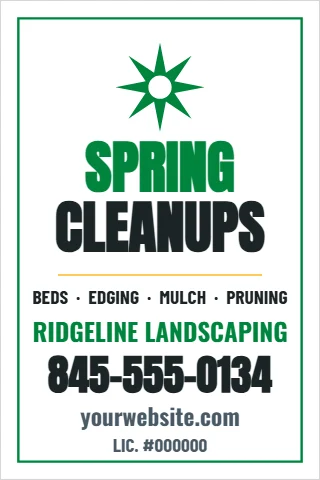 A-frame sign template, spring cleanups, reading "SPRING", "CLEANUPS" and "845-555-0134", in white