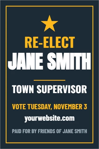 A-frame sign template, re-elect, reading "RE-ELECT", "JANE SMITH" and "TOWN SUPERVISOR", in navy