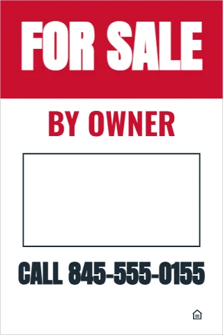 A-frame sign template, for sale by owner, write-on, reading "FOR SALE", "BY OWNER" and "CALL 845-555-0155", in red and white