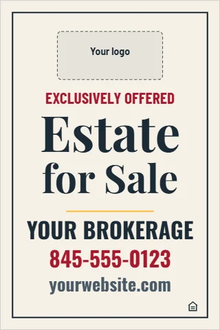 A-frame sign template, luxury, cream and gold, reading "Estate", "for Sale" and "YOUR BROKERAGE", in cream, with a space for your logo