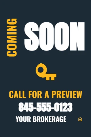 A-frame sign template, coming soon, turned word, reading "SOON", "COMING" and "845-555-0123", in navy