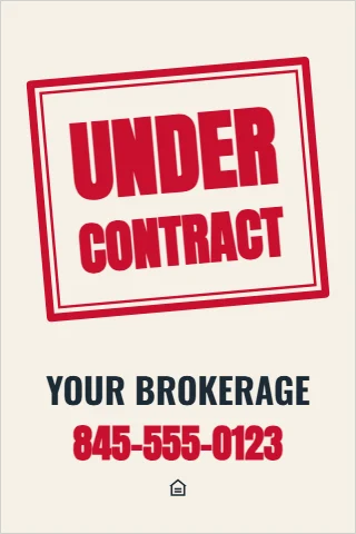 A-frame sign template, under contract, stamp, reading "UNDER", "CONTRACT" and "845-555-0123", in red and cream