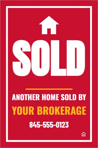 A-frame sign template, sold, reading "SOLD", "YOUR BROKERAGE" and "845-555-0123", in red
