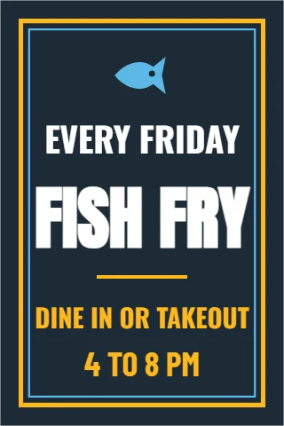 A-frame sign template, friday fish fry, reading "EVERY FRIDAY", "FISH FRY" and "4 TO 8 PM", in navy